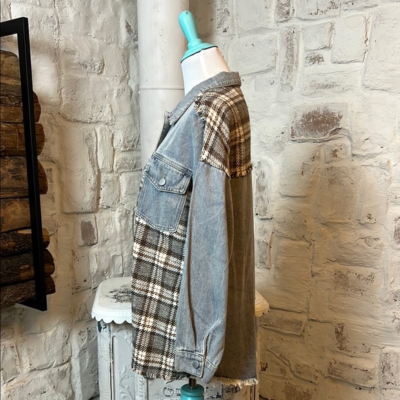 Miss Sparkling | Plaid and Denim Button-Up Jacket - Picture 4 of 6